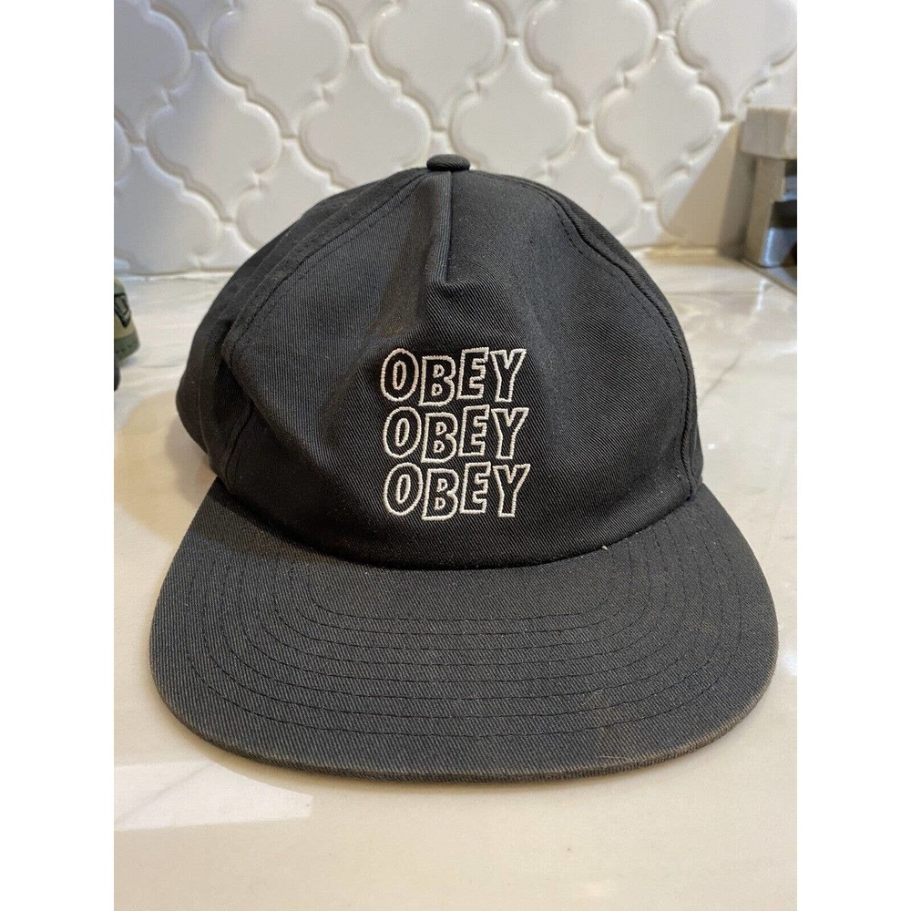 Obey 6 Panel Snapback Cap With Jumble Logo Black Adjustable